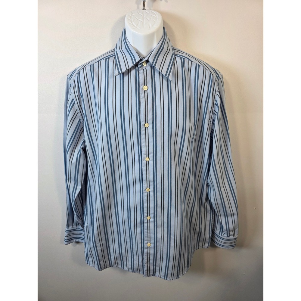 Claiborne Mens Modern Fit Blue Striped Button Down Shirt Long Sleeve Large